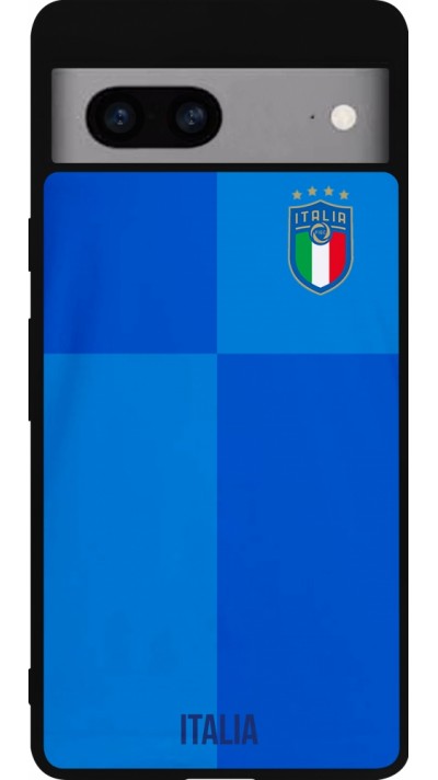 Coque Google Pixel 7a - Silicone rigide noir Maillot de football Italie 2022 personnalisable