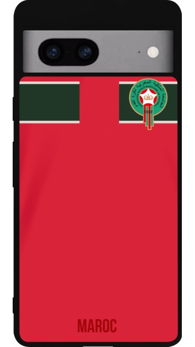 Coque Google Pixel 7a - Silicone rigide noir Maillot de football Maroc 2022 personnalisable