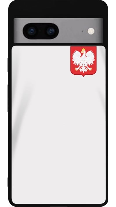 Coque Google Pixel 7a - Silicone rigide noir Maillot de football Pologne 2022 personnalisable
