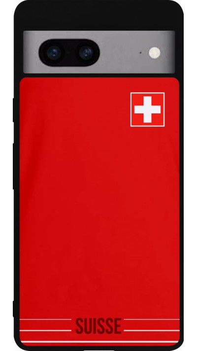 Coque Google Pixel 7a - Silicone rigide noir Football shirt Switzerland 2022