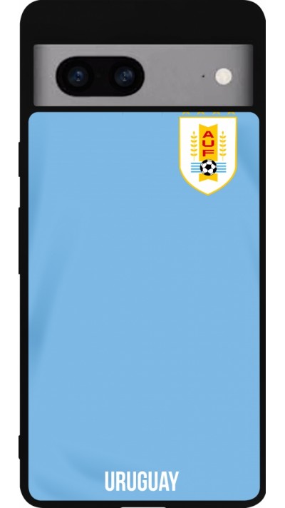 Coque Google Pixel 7a - Silicone rigide noir Maillot de football Uruguay 2022 personnalisable