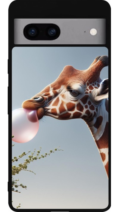 Google Pixel 7a Case Hülle - Silikon schwarz Giraffe mit Blase