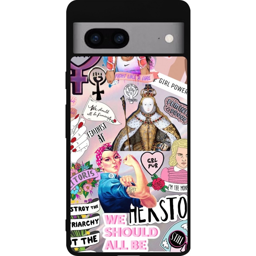 Google Pixel 7a Case Hülle - Silikon schwarz Girl Power Collage
