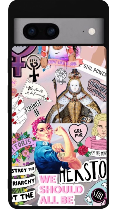 Coque Google Pixel 7a - Silicone rigide noir Girl Power Collage