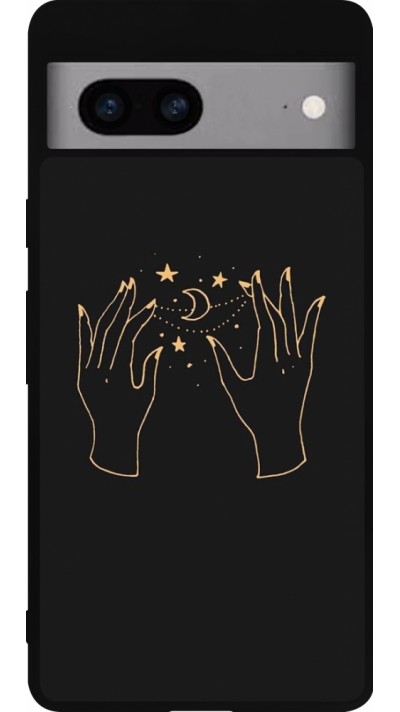 Coque Google Pixel 7a - Silicone rigide noir Grey magic hands