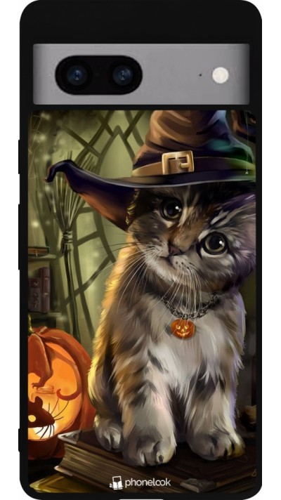 Google Pixel 7a Case Hülle - Silikon schwarz Halloween 21 Witch cat