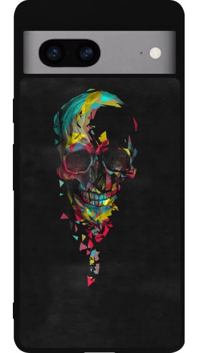 Google Pixel 7a Case Hülle - Silikon schwarz Halloween 22 colored skull