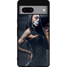Coque Google Pixel 7a - Silicone rigide noir Halloween 22 Tattooed Girl