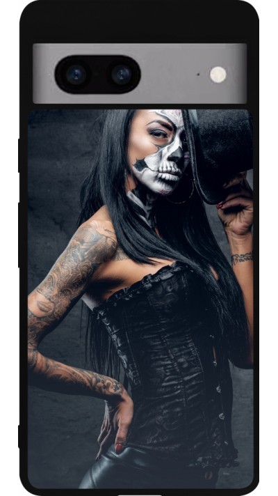 Coque Google Pixel 7a - Silicone rigide noir Halloween 22 Tattooed Girl
