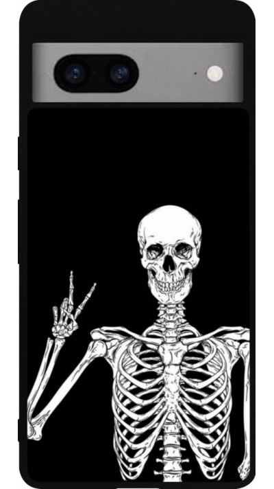 Coque Google Pixel 7a - Silicone rigide noir Halloween 2023 peace skeleton
