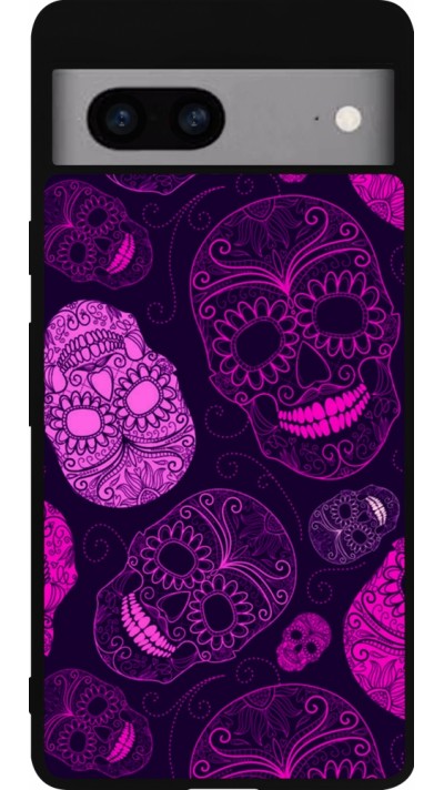 Google Pixel 7a Case Hülle - Silikon schwarz Halloween 2023 pink skulls