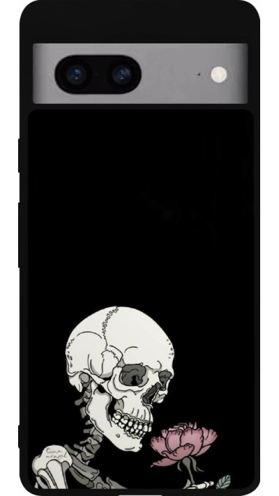 Coque Google Pixel 7a - Silicone rigide noir Halloween 2023 rose and skeleton