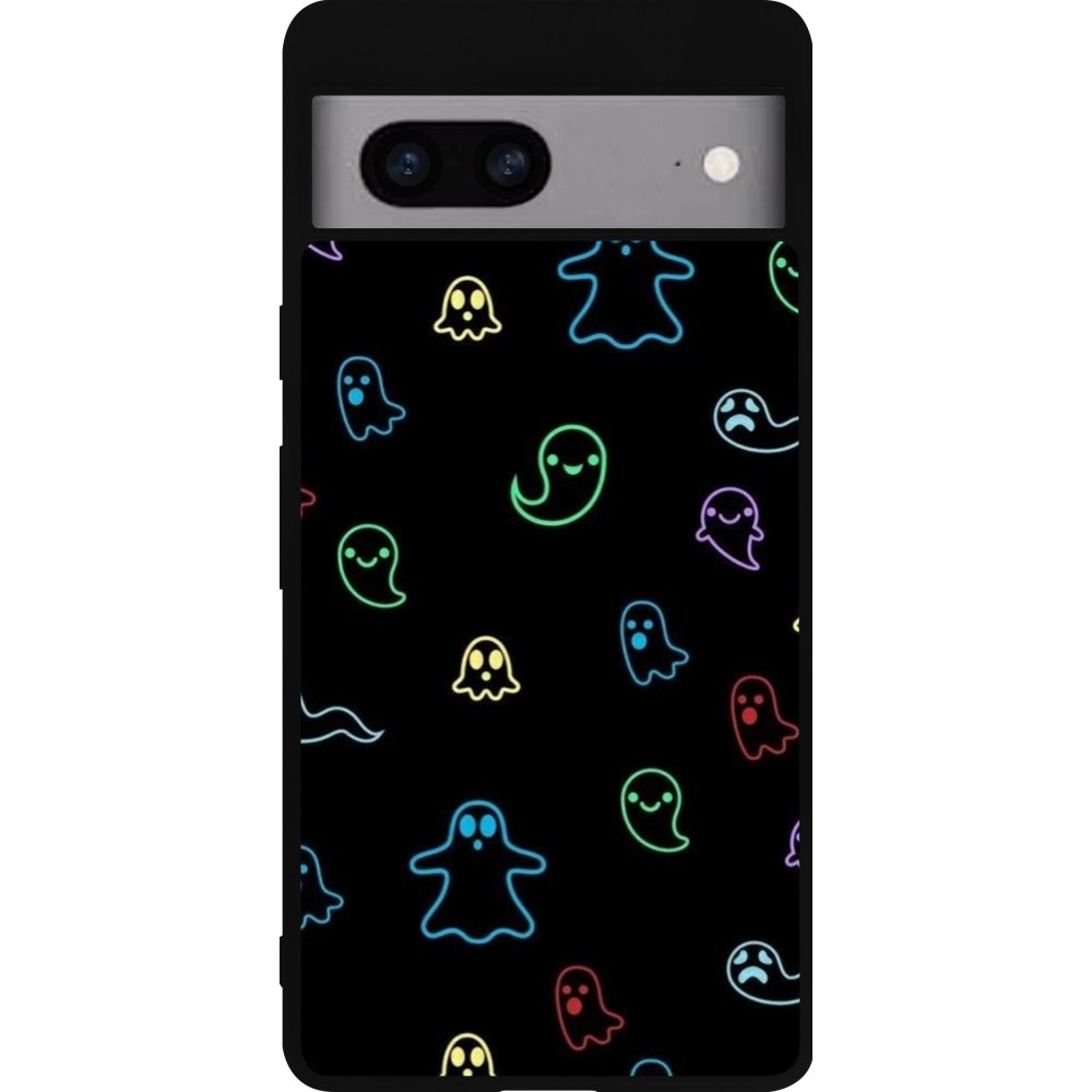 Google Pixel 7a Case Hülle - Silikon schwarz Halloween 2024 colorful ghosts