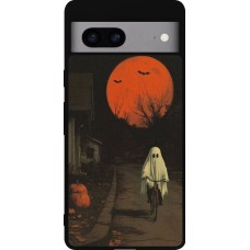 Google Pixel 7a Case Hülle - Silikon schwarz Halloween 2025 Ghost on a bicycle