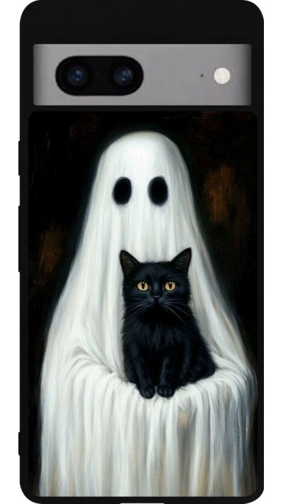 Google Pixel 7a Case Hülle - Silikon schwarz Halloween 2025 Ghost with black cat