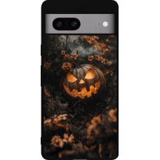 Google Pixel 7a Case Hülle - Silikon schwarz Halloween 2025 Pumpkin with flowers