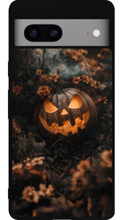 Google Pixel 7a Case Hülle - Silikon schwarz Halloween 2025 Pumpkin with flowers