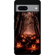 Google Pixel 7a Case Hülle - Silikon schwarz Halloween 2025 Road of Terrifying Pumpkins