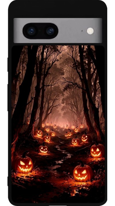 Google Pixel 7a Case Hülle - Silikon schwarz Halloween 2025 Road of Terrifying Pumpkins