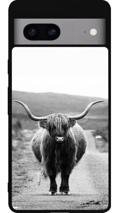Google Pixel 7a Case Hülle - Silikon schwarz Highland cattle