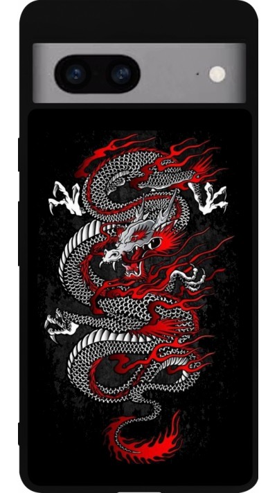 Google Pixel 7a Case Hülle - Silikon schwarz Japanese style Dragon Tattoo Red Black