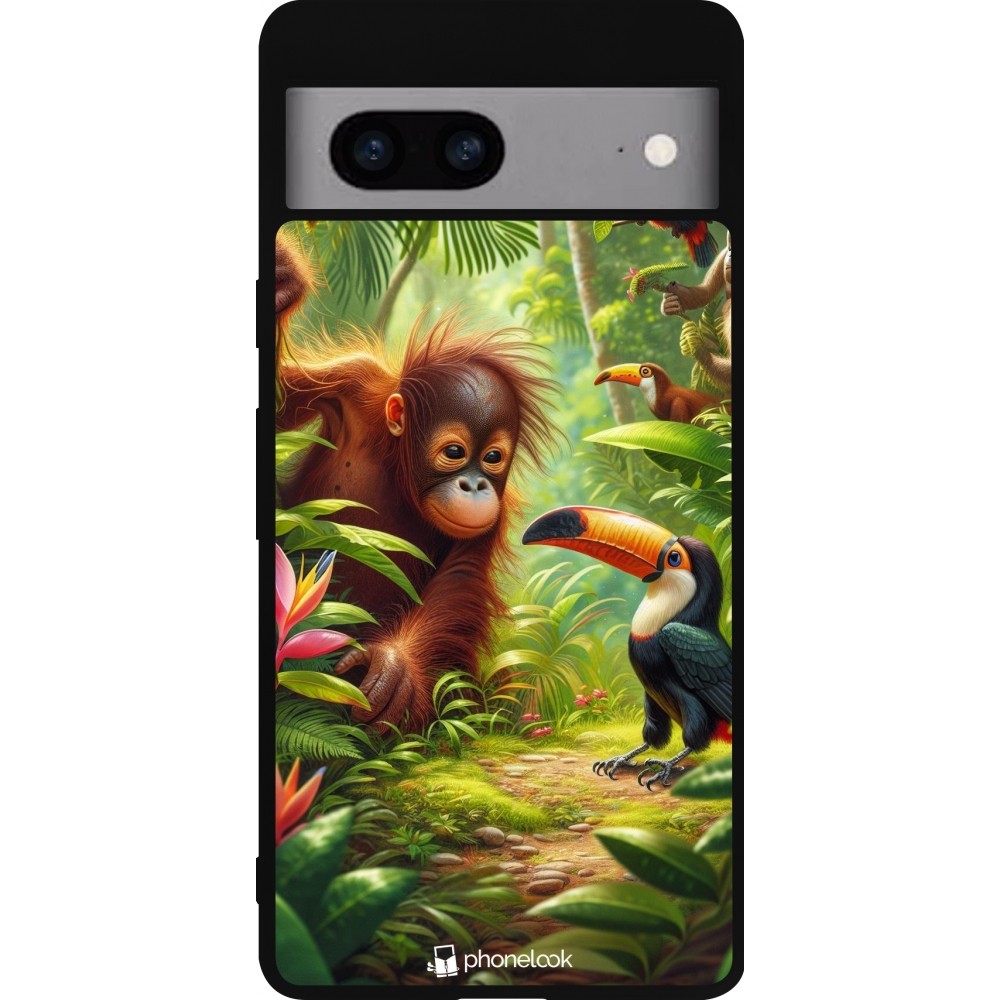 Google Pixel 7a Case Hülle - Silikon schwarz Tropischer Dschungel Tayrona