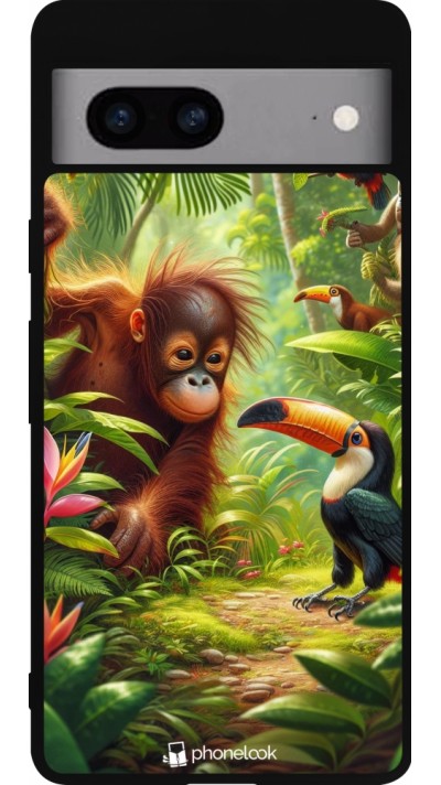 Coque Google Pixel 7a - Silicone rigide noir Jungle Tropicale Tayrona