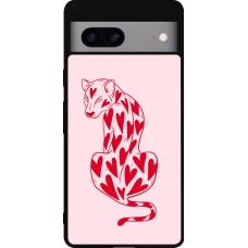 Coque Google Pixel 7a - Silicone rigide noir Leopard with hearts 2026