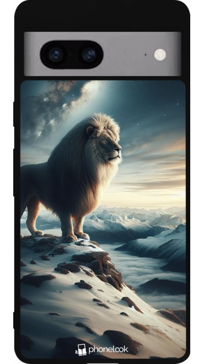 Coque Google Pixel 7a - Silicone rigide noir Le lion blanc