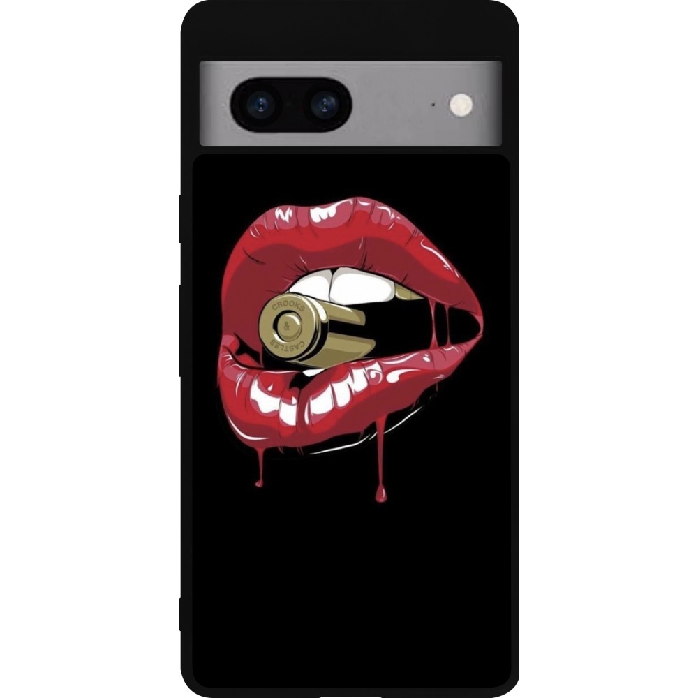 Google Pixel 7a Case Hülle - Silikon schwarz Lips bullet