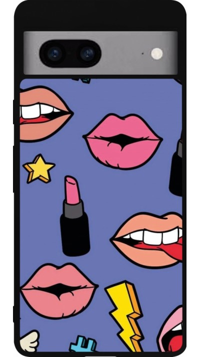 Coque Google Pixel 7a - Silicone rigide noir Lips and lipgloss