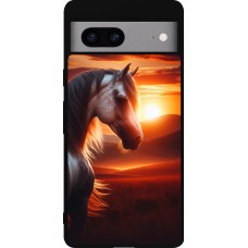 Google Pixel 7a Case Hülle - Silikon schwarz Majestätischer Sonnenuntergang Pferd