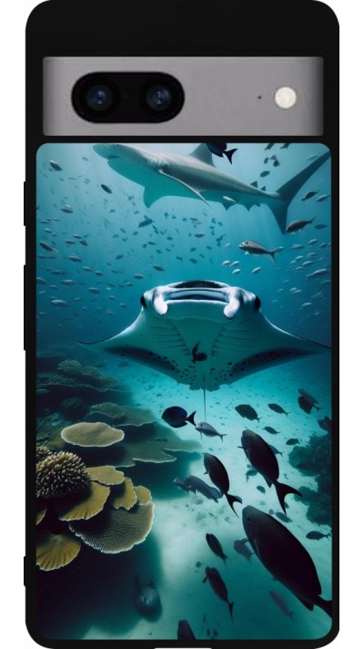 Coque Google Pixel 7a - Silicone rigide noir Manta Lagon Nettoyage