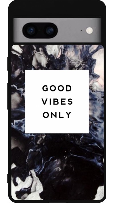 Coque Google Pixel 7a - Silicone rigide noir Marble Good Vibes Only