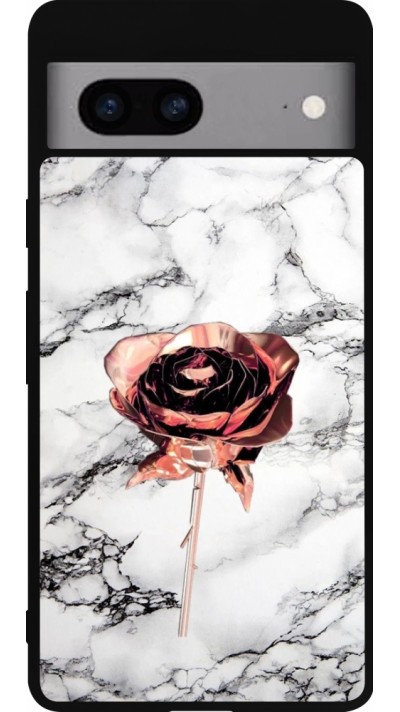 Coque Google Pixel 7a - Silicone rigide noir Marble Rose Gold