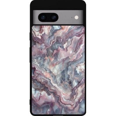 Google Pixel 7a Case Hülle - Silikon schwarz Violetter silberner Marmor