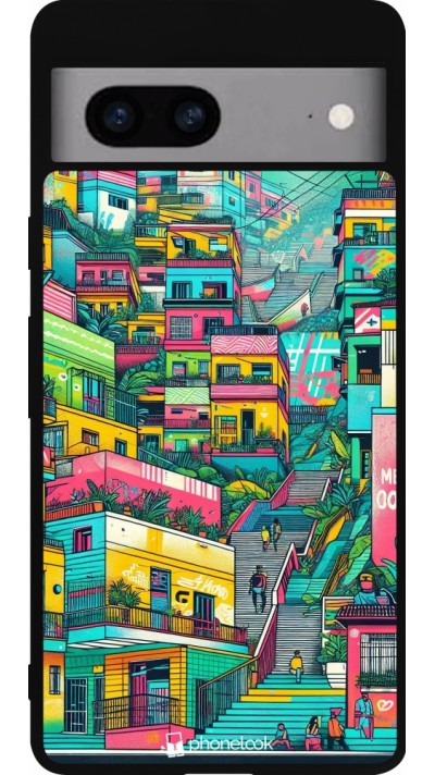 Coque Google Pixel 7a - Silicone rigide noir Medellin Comuna 13 Art
