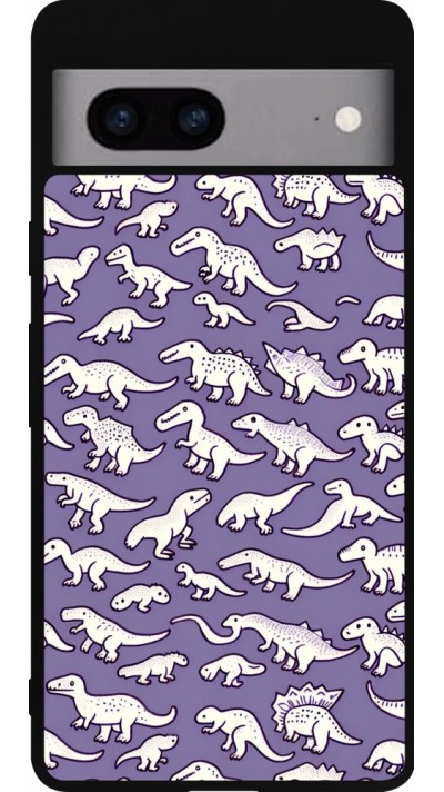 Coque Google Pixel 7a - Silicone rigide noir Mini dino pattern violet