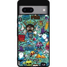 Coque Google Pixel 7a - Silicone rigide noir Mixed Cartoons Turquoise