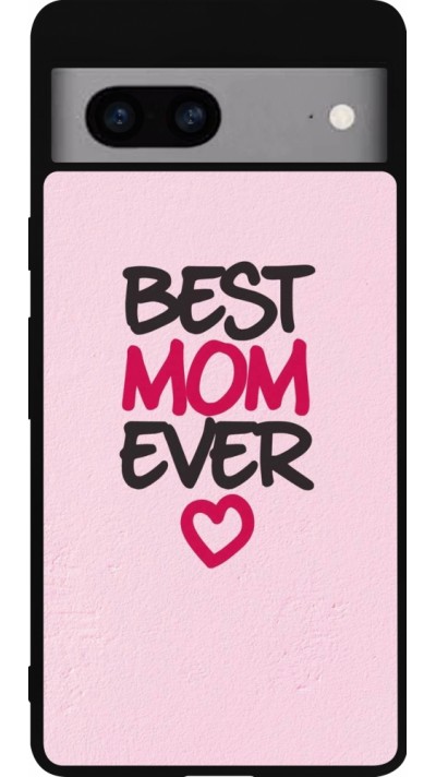 Coque Google Pixel 7a - Silicone rigide noir Mom 2023 best Mom ever pink
