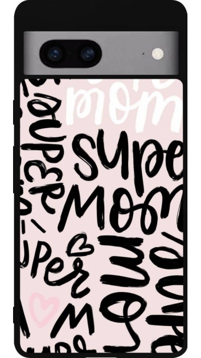 Google Pixel 7a Case Hülle - Silikon schwarz Mom 2024 Super mom
