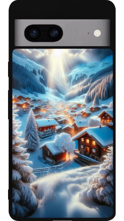 Google Pixel 7a Case Hülle - Silikon schwarz Berg Schnee Licht