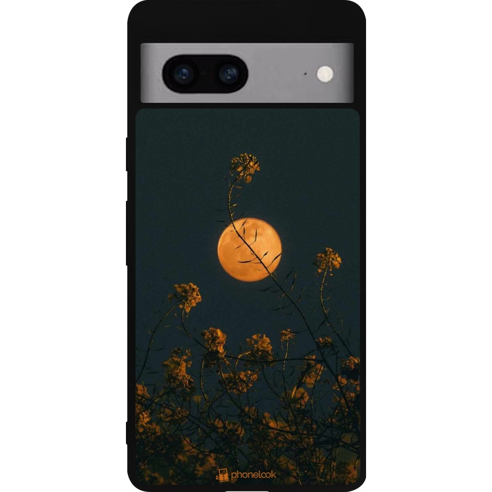 Google Pixel 7a Case Hülle - Silikon schwarz Moon Flowers