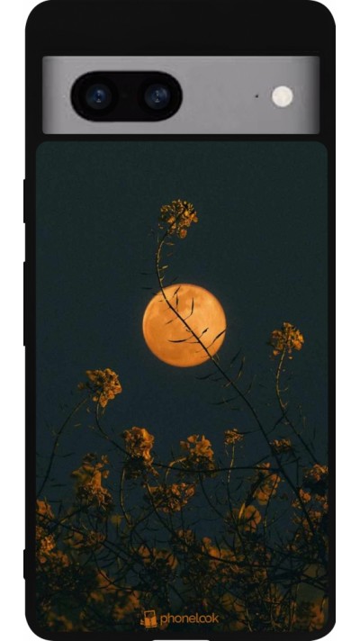 Coque Google Pixel 7a - Silicone rigide noir Moon Flowers