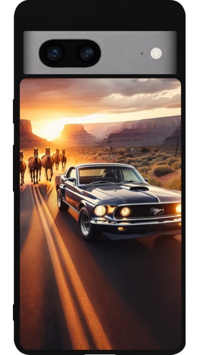 Coque Google Pixel 7a - Silicone rigide noir Mustang 69 Grand Canyon