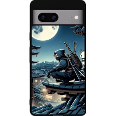 Coque Google Pixel 7a - Silicone rigide noir Ninja sous la lune
