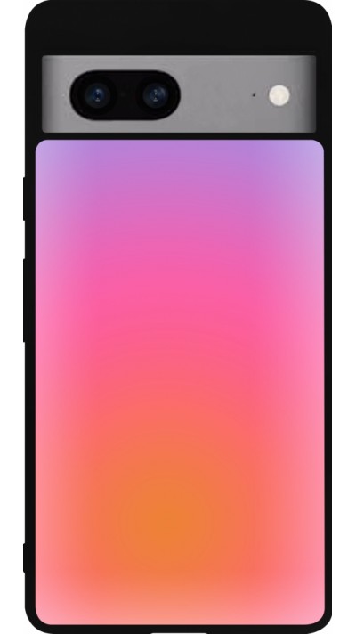 Coque Google Pixel 7a - Silicone rigide noir Orange Pink Blue Gradient