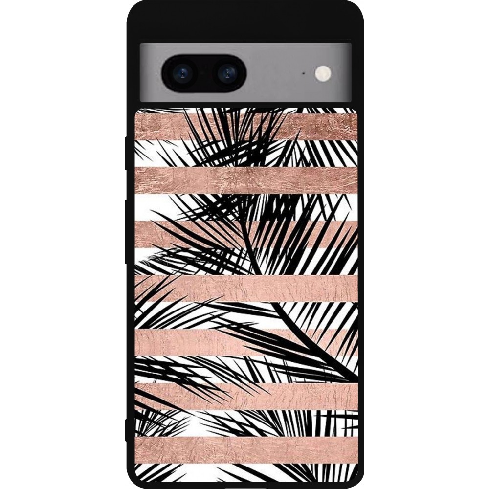 Google Pixel 7a Case Hülle - Silikon schwarz Palm trees gold stripes