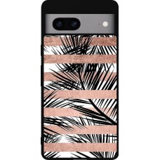 Google Pixel 7a Case Hülle - Silikon schwarz Palm trees gold stripes