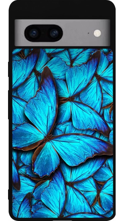 Google Pixel 7a Case Hülle - Silikon schwarz Papillon bleu